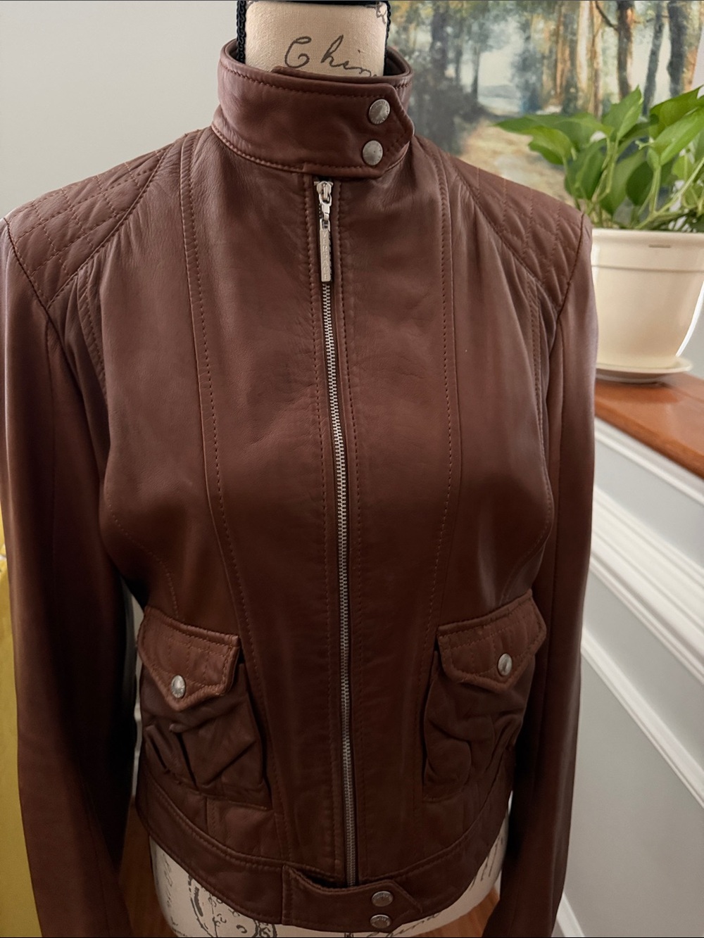 Vintage Versace Chocolate Brown Leather Zip-Front Jacket